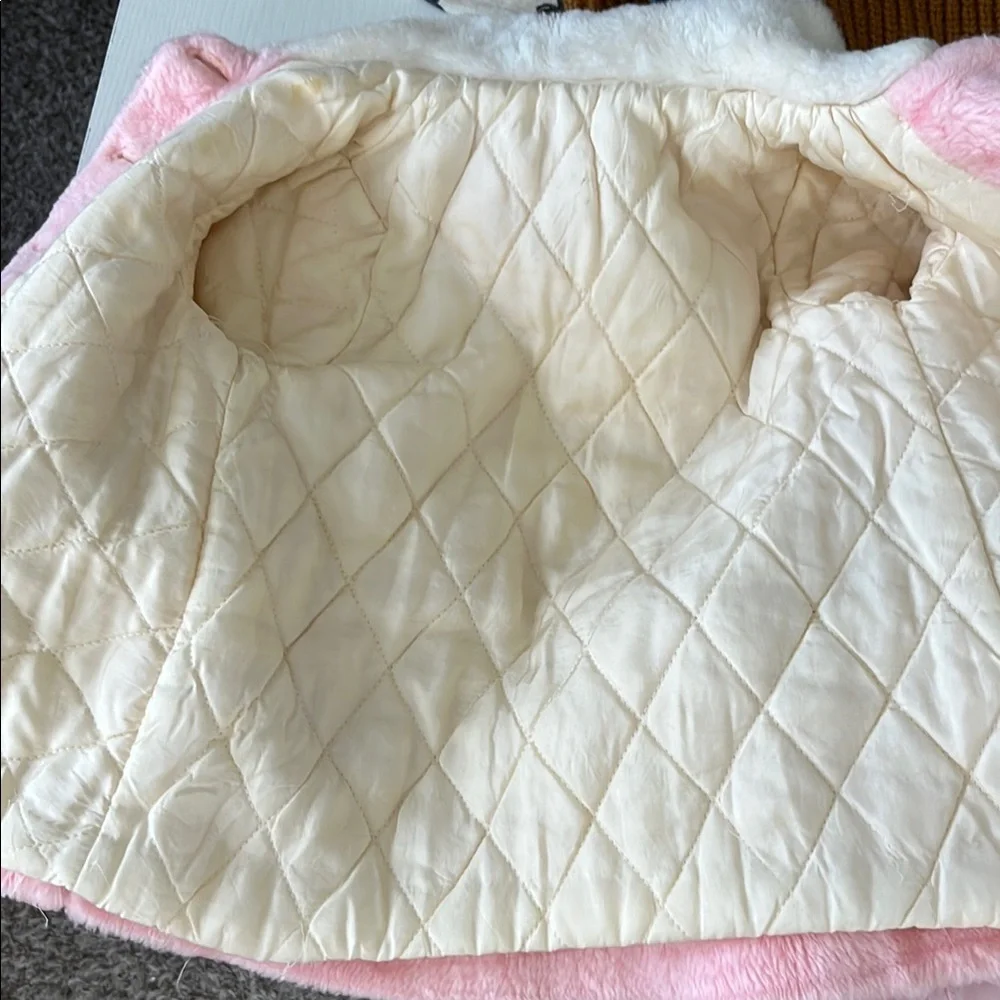 VTG Faux Fur Pink and Cream Quilted Peacoat Jacket